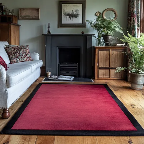 Raspberry Wool Rug with Jet Black Border - Rug Roomset Collection Raspberry Wool Rug with Jet Black Border - Rug Roomset Collection