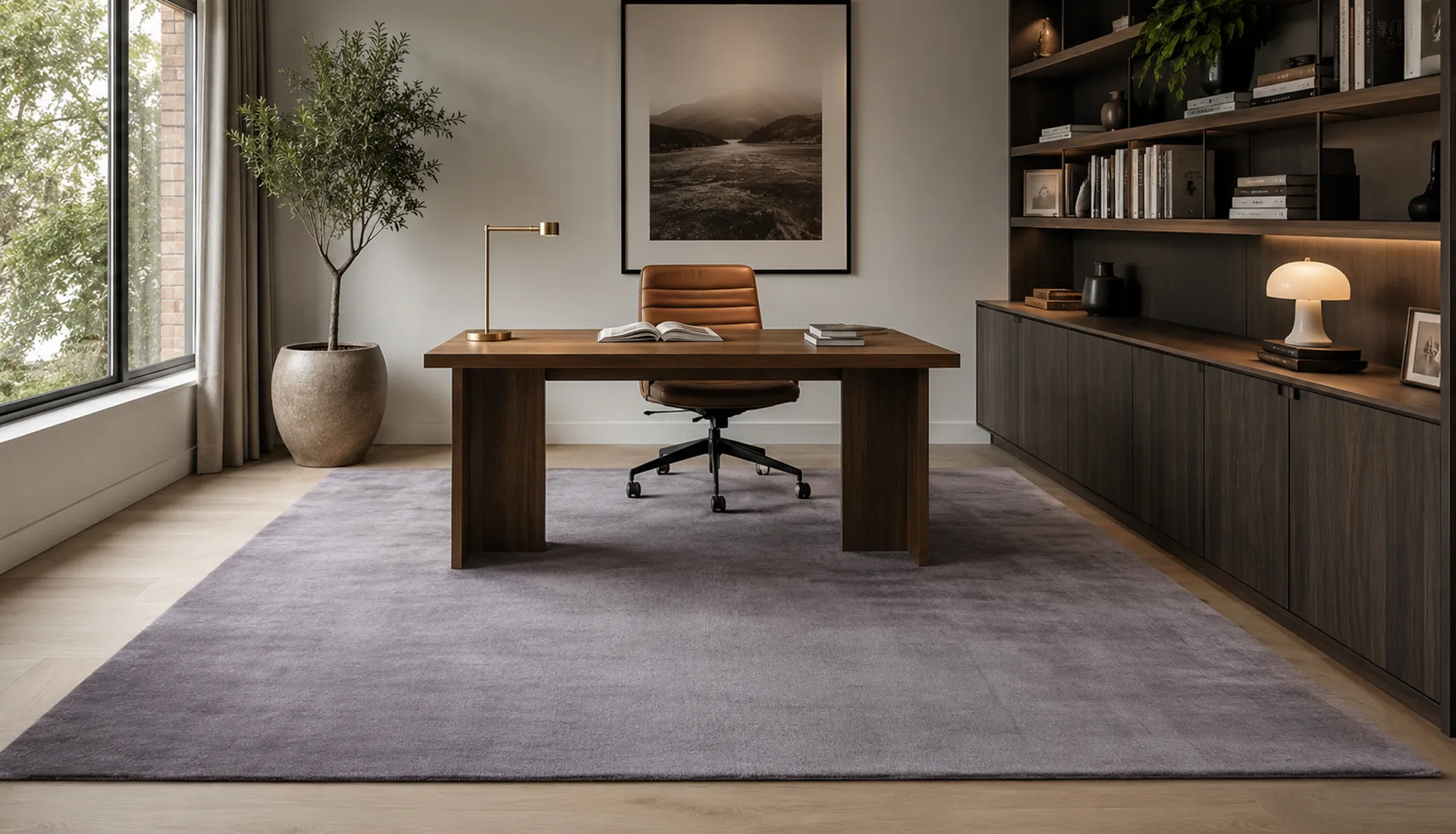 Plain Mid Graphite Grey Art Silk Rug