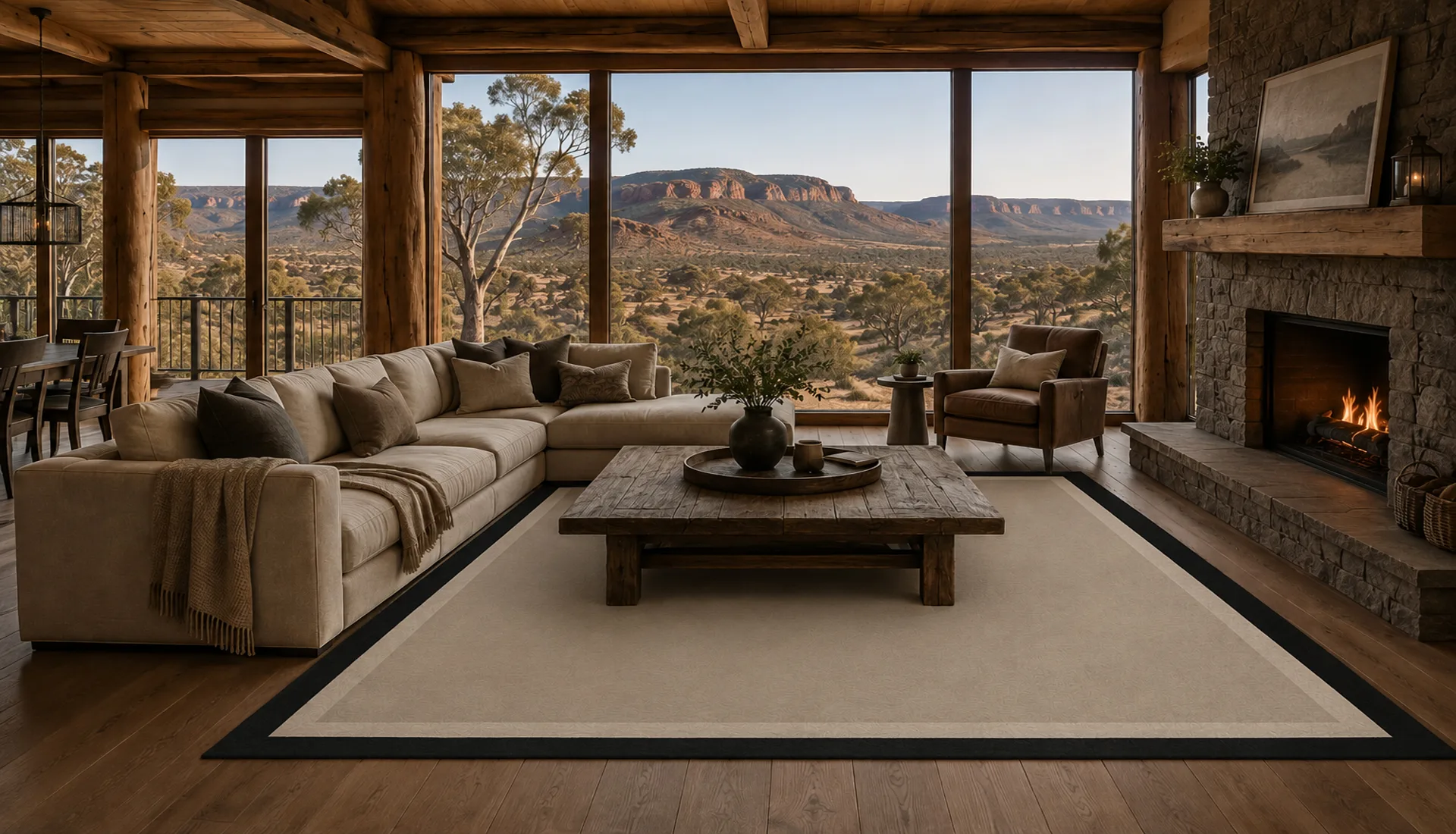 Warm White Wool Rug with Wool Borders